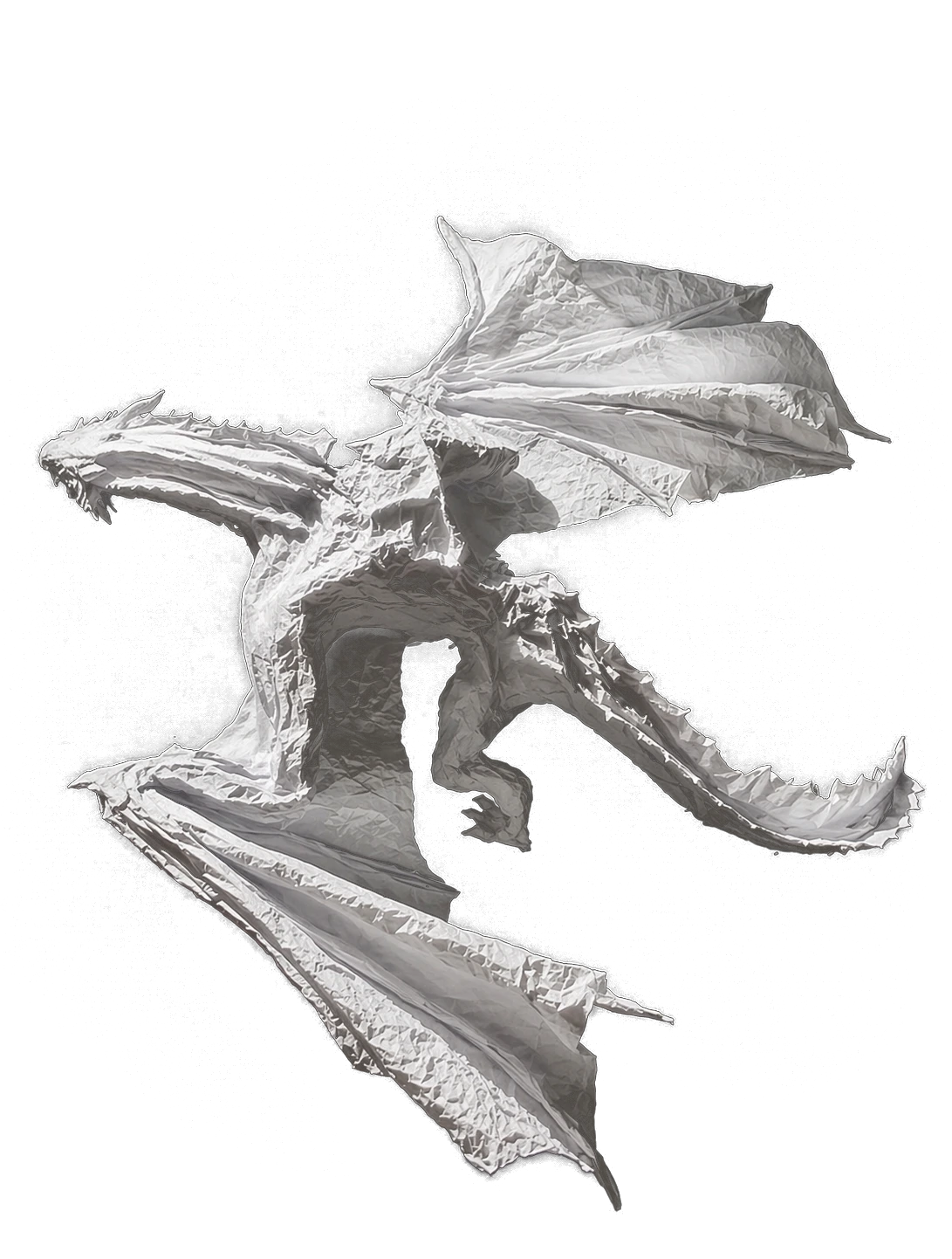 Finished articulated paper dragon ready for delivery