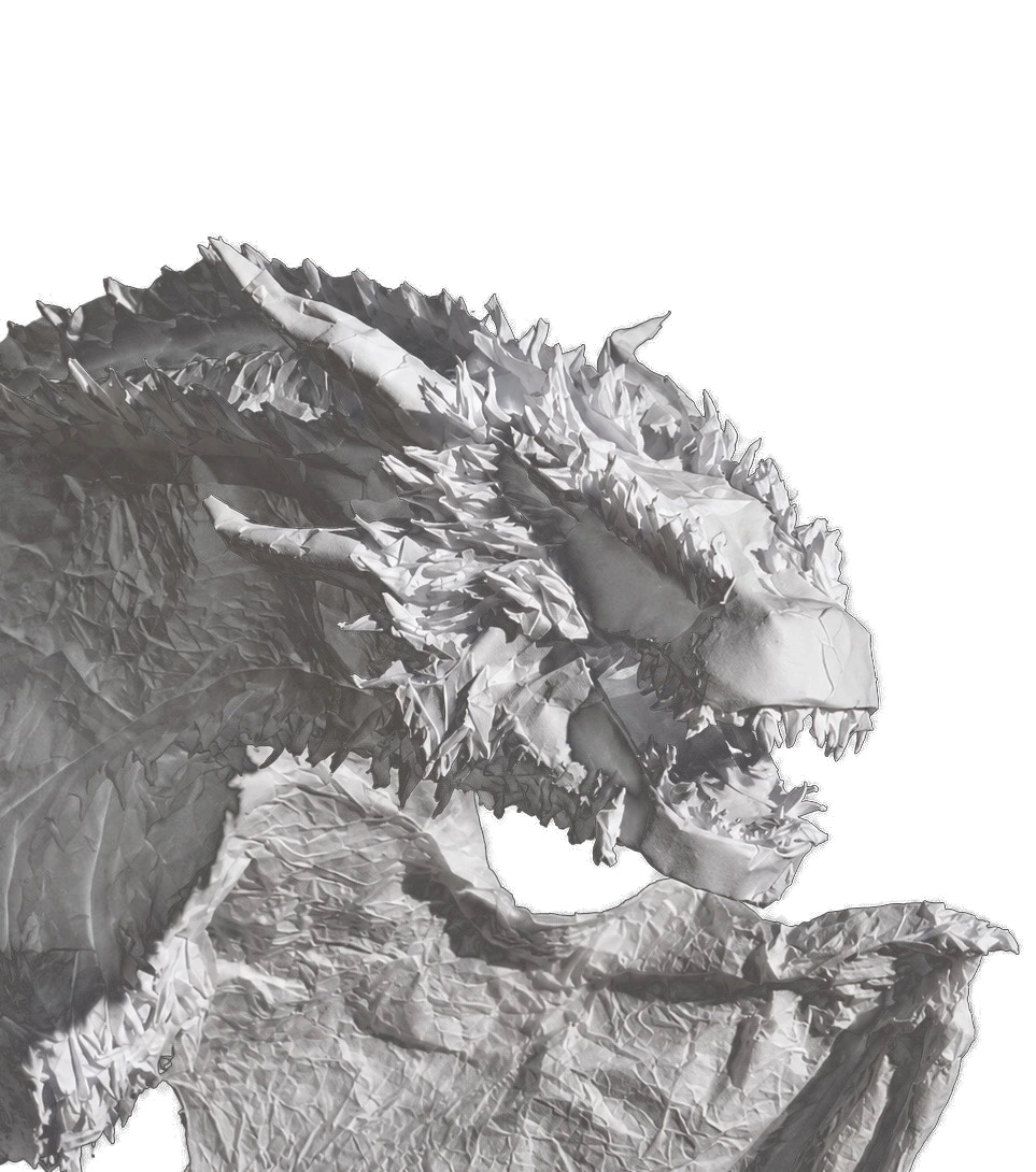 Hand-built paper dragon head sculpture